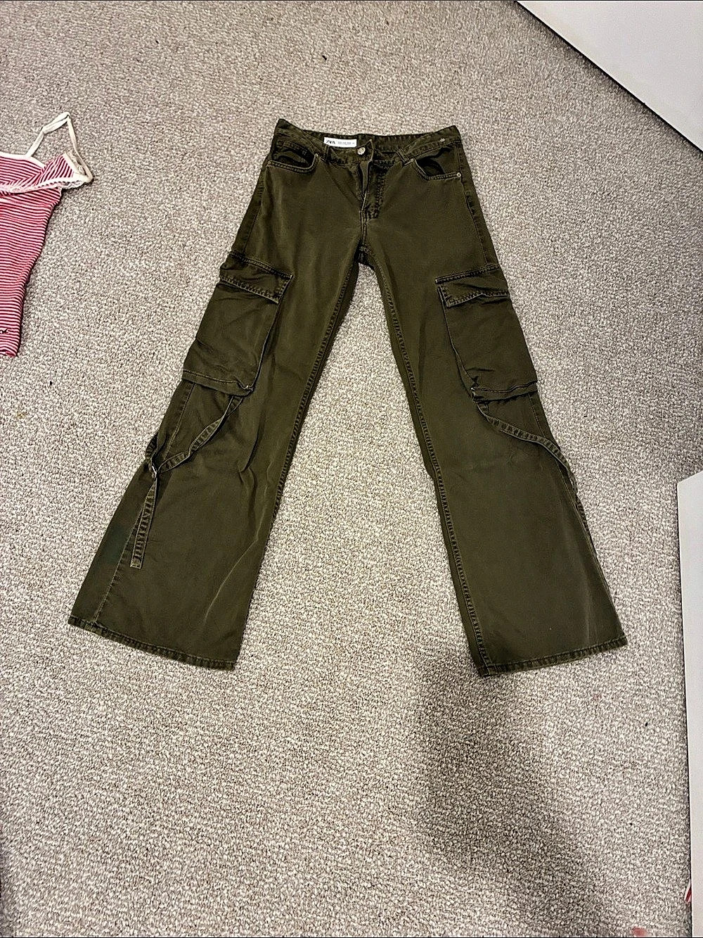 Zara Wide Leg Cargo Pants Green Waist EU 34